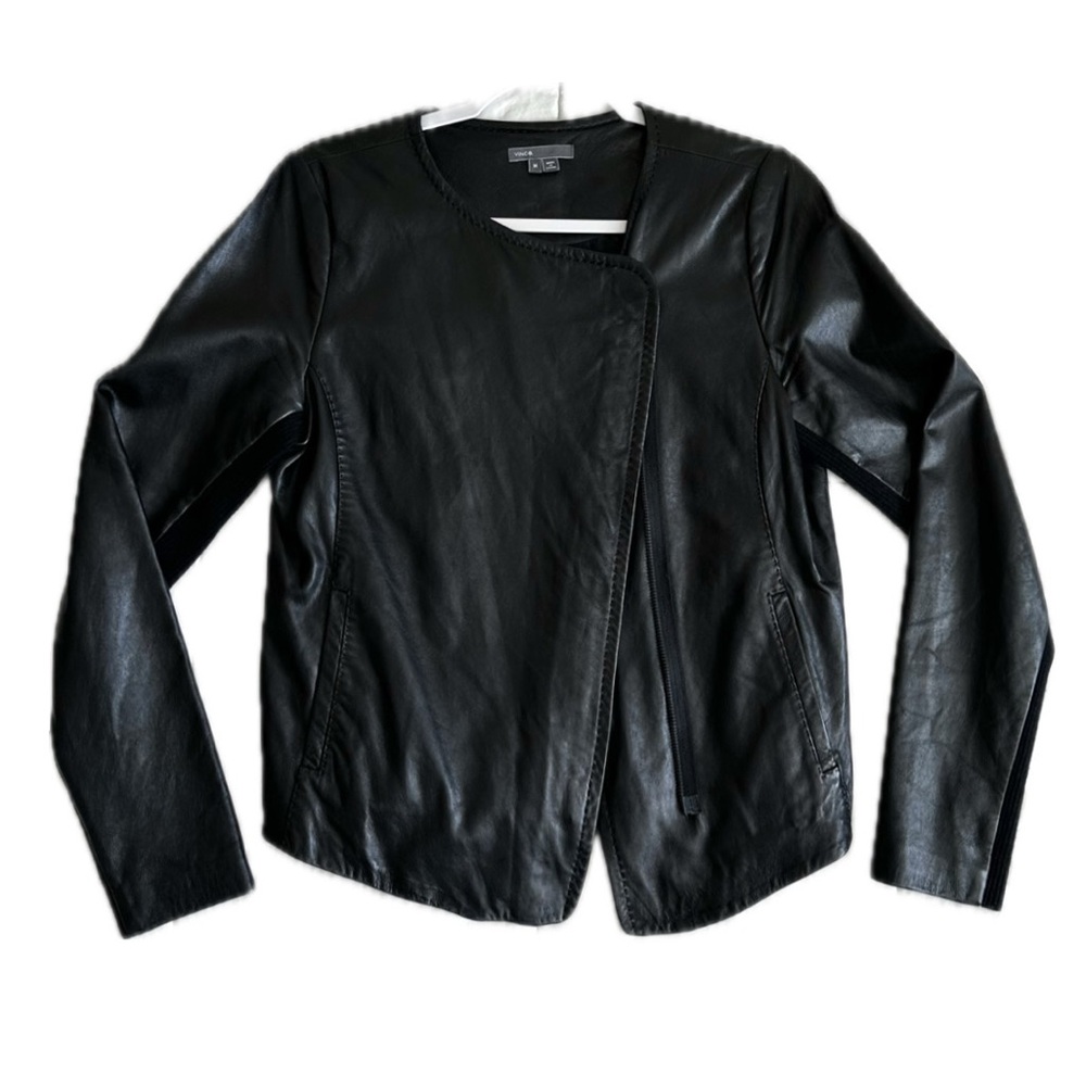 VINCE WOMEN’S LEATHER MOTO JACKET Asymmetrical Zip Fitted Size/M~ Orig. $1195